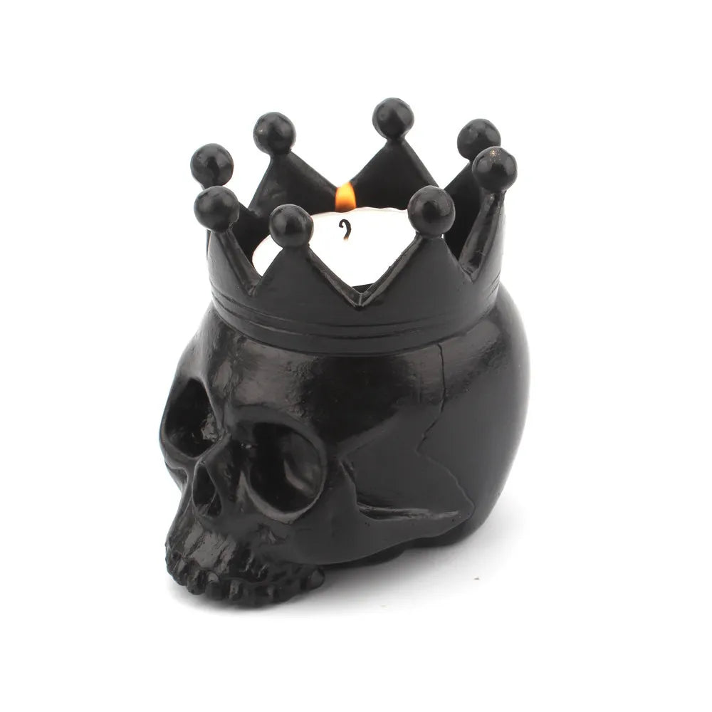 3D Crown Skull Candle Holder – Resin Halloween Candlestick