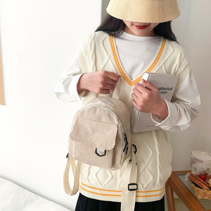 Cute Corduroy Backpack With Small Cosmetic Bag