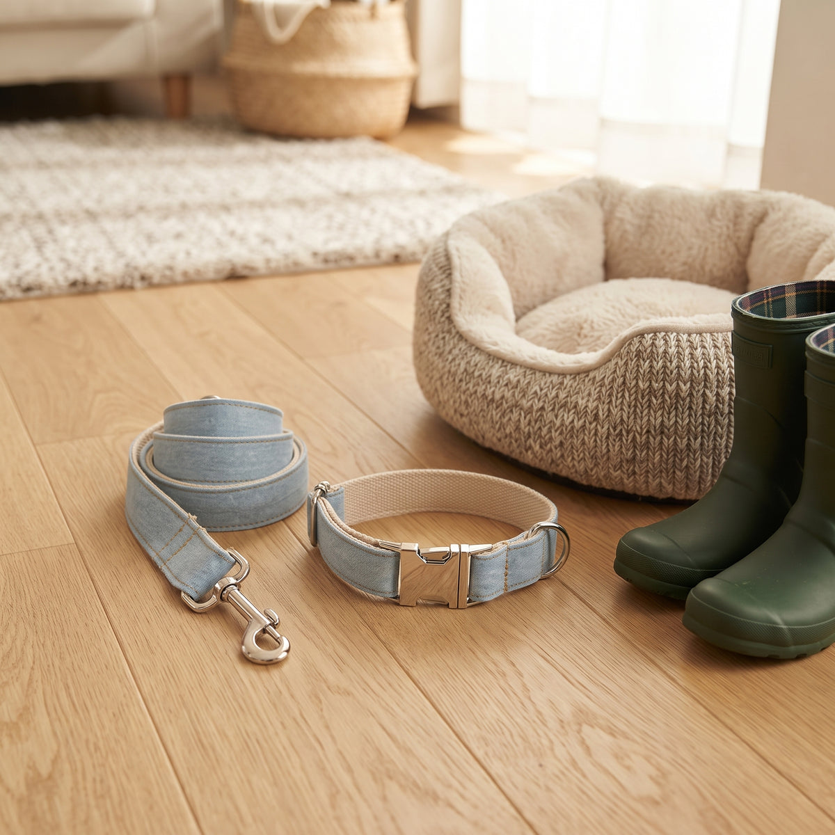 Blue Denim Dog Collar & Leash Set – XS to XL