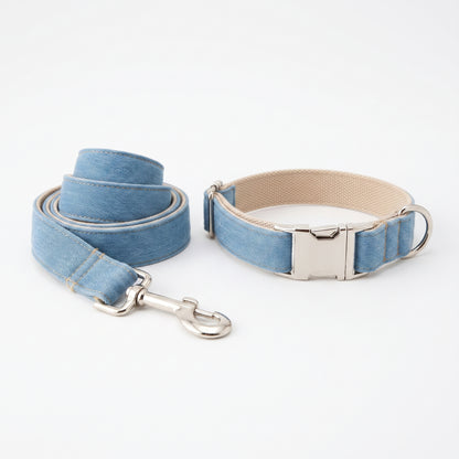 Blue Denim Dog Collar & Leash Set – XS to XL