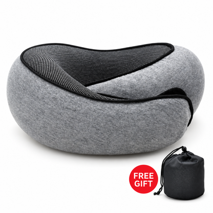 Grey floral travel neck pillow with storage bag