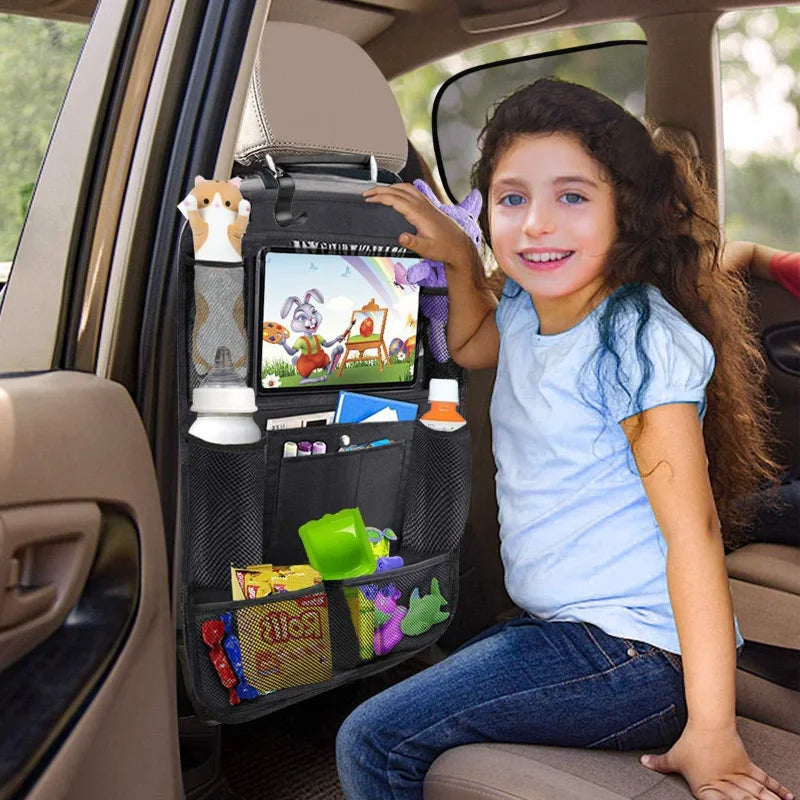 Car Backseat Organizer with Touch Screen Tablet Holder & Storage Pockets