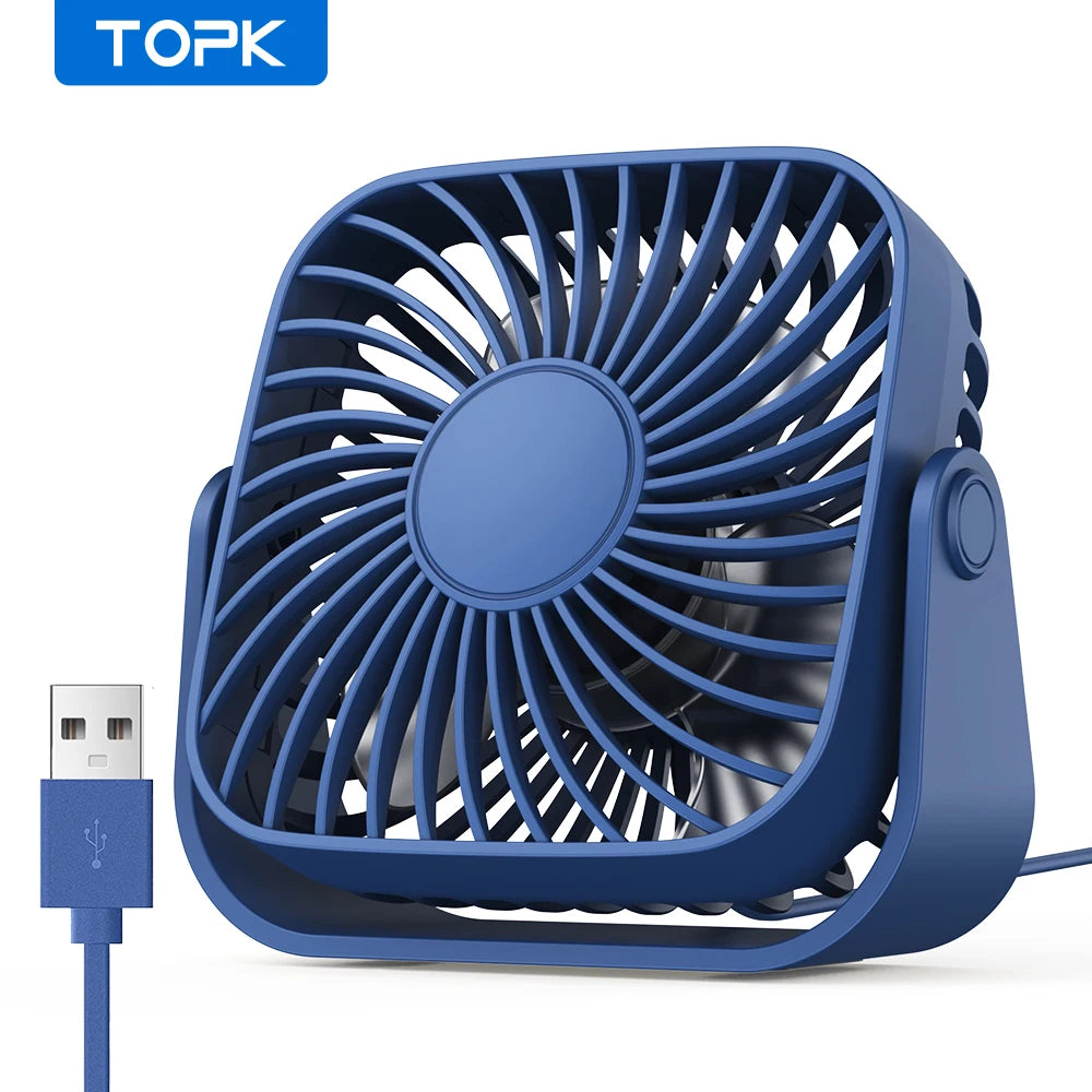 TOPK K52 4-Inch USB Mini Desk Fan – 3 Speeds 360° Adjustable