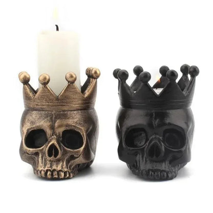 3D Crown Skull Candle Holder – Resin Halloween Candlestick