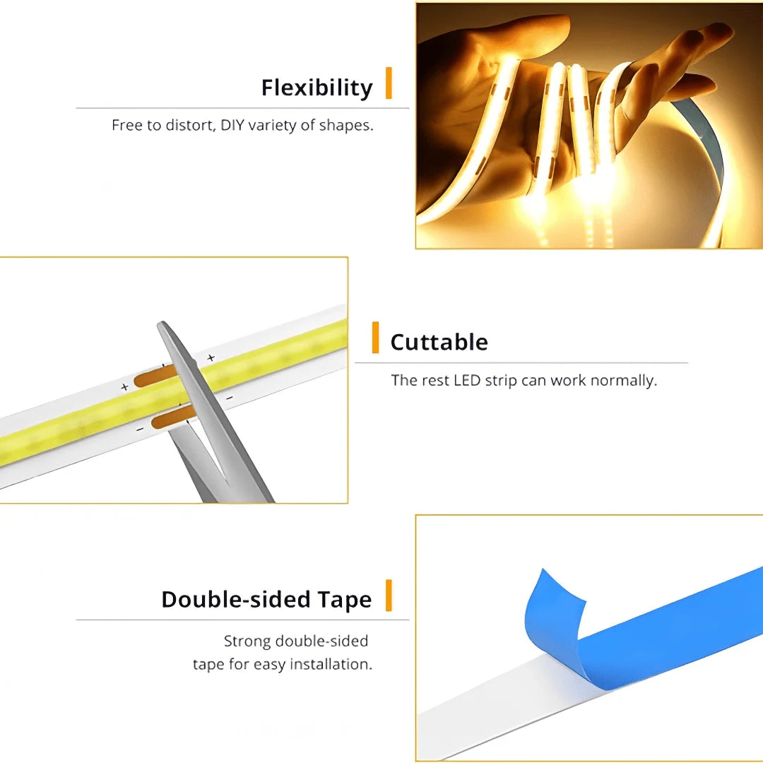 5V USB COB LED Light Strip with Touch Dimmer – 1M–5M