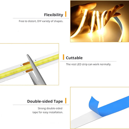 5V USB COB LED Light Strip with Touch Dimmer – 1M–5M