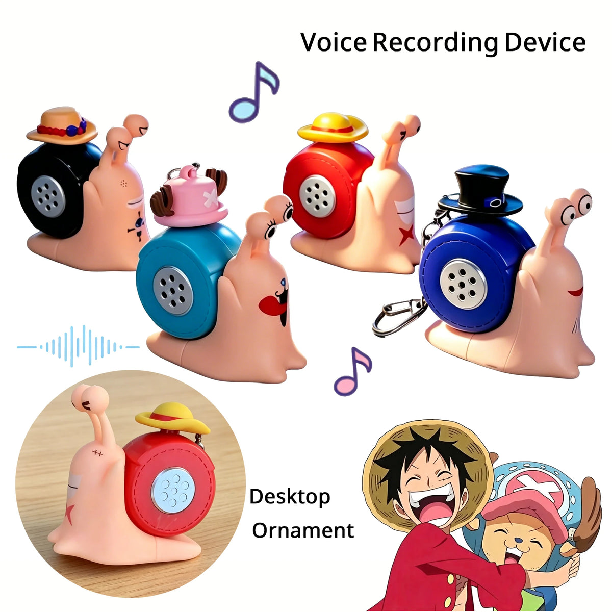 One Piece Den Den Mushi Recordable Voice Keychain – Luffy Ace Sabo