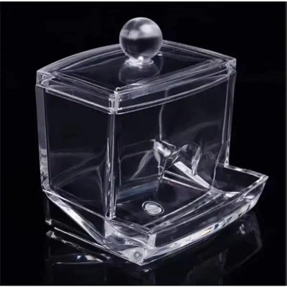 Organizador de hisopos de algodón y maquillaje de acrílico transparente - Caja de almacenamiento para baño