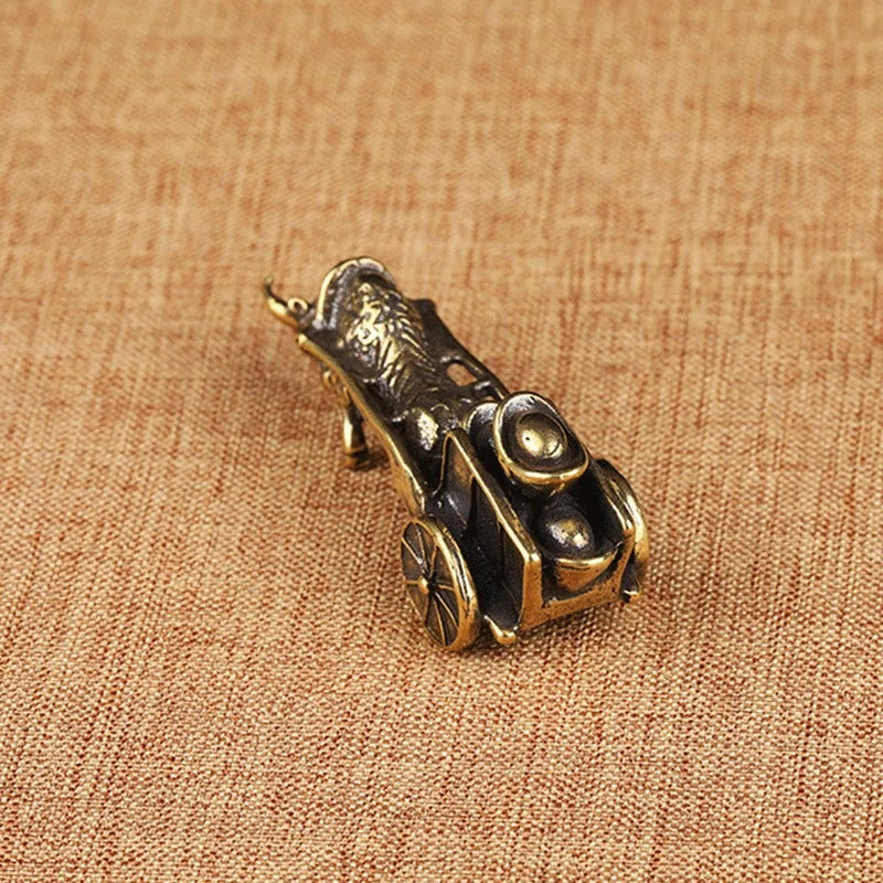 Vintage Copper Bull Cart Figurine – 6.5cm Feng Shui Desk Ornament