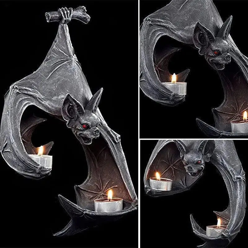 Halloween Bat Wall Tealight Holder – 22cm Resin Candle Decor