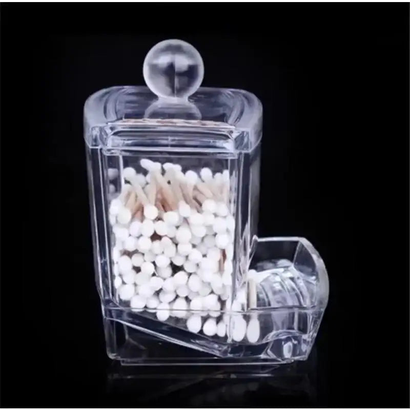 Organizador de hisopos de algodón y maquillaje de acrílico transparente - Caja de almacenamiento para baño
