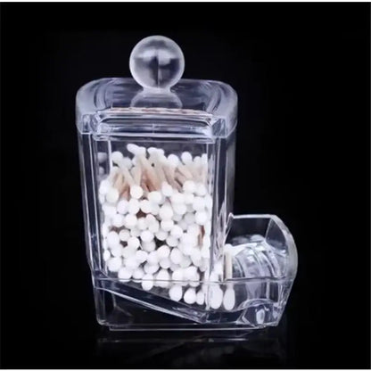 Organizador de hisopos de algodón y maquillaje de acrílico transparente - Caja de almacenamiento para baño