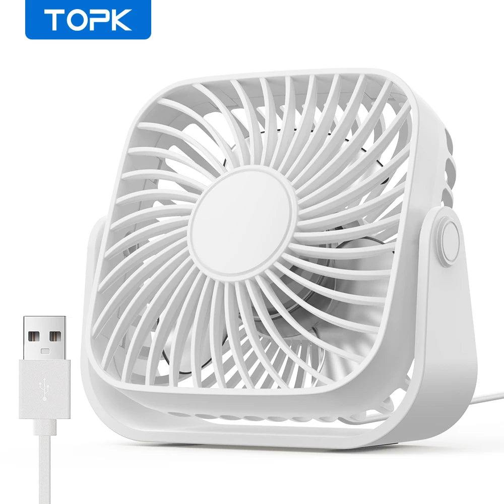 TOPK K52 4-Inch USB Mini Desk Fan – 3 Speeds 360° Adjustable