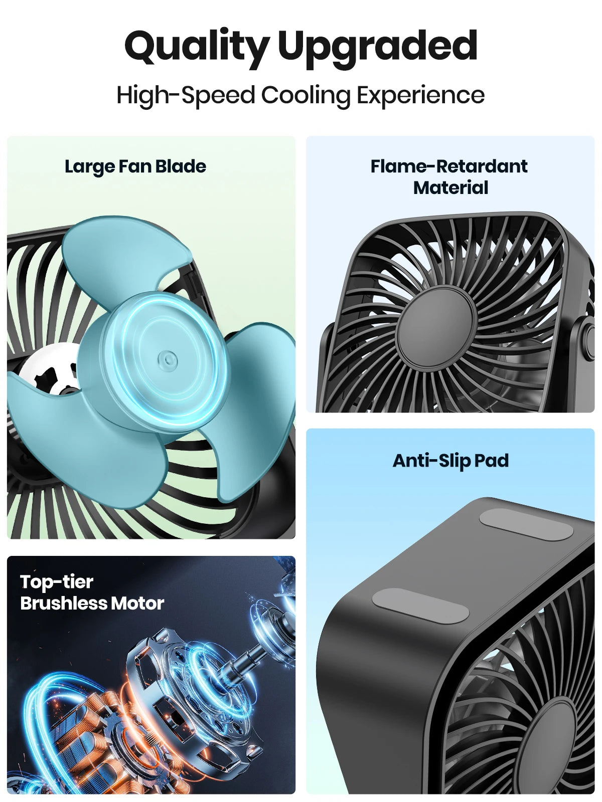 TOPK K52 4-Inch USB Mini Desk Fan – 3 Speeds 360° Adjustable