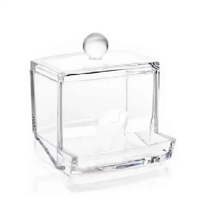 Organizador de hisopos de algodón y maquillaje de acrílico transparente - Caja de almacenamiento para baño