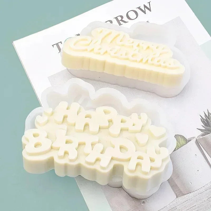 Happy Birthday & Christmas Silicone Mold – Candle, Gypsum & Craft Mold