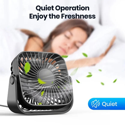 TOPK K52 4-Inch USB Mini Desk Fan – 3 Speeds 360° Adjustable