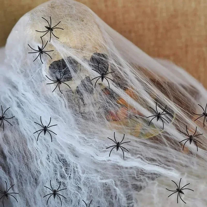 Sound-Activated Luminous Skull & Spider Web – Halloween Hanging Prop
