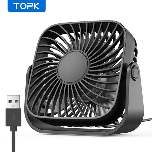 TOPK K52 4-Inch USB Mini Desk Fan – 3 Speeds 360° Adjustable