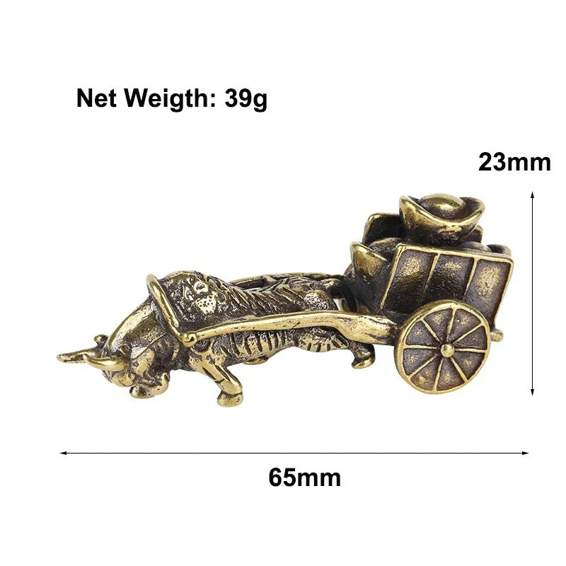 Vintage Copper Bull Cart Figurine – 6.5cm Feng Shui Desk Ornament
