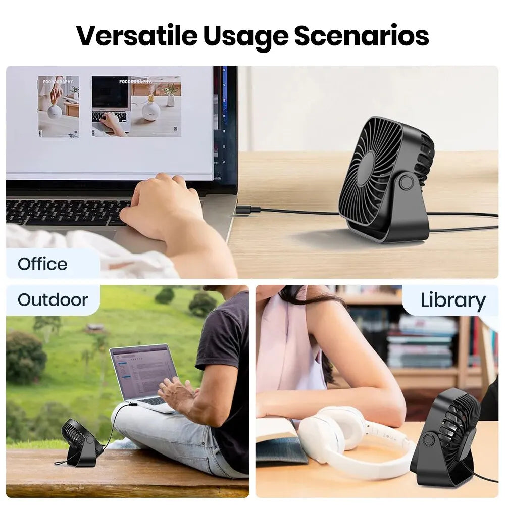 TOPK K52 4-Inch USB Mini Desk Fan – 3 Speeds 360° Adjustable