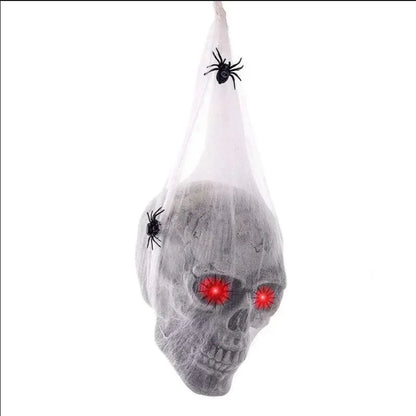 Sound-Activated Luminous Skull & Spider Web – Halloween Hanging Prop
