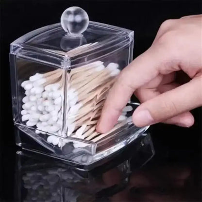 Organizador de hisopos de algodón y maquillaje de acrílico transparente - Caja de almacenamiento para baño