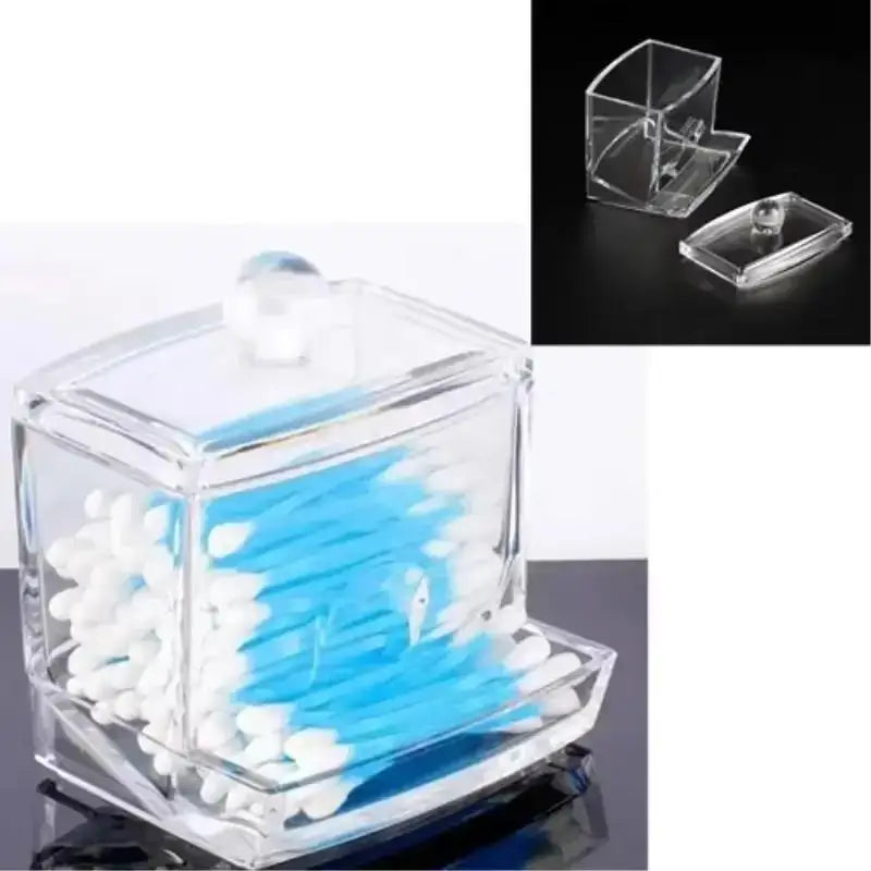 Organizador de hisopos de algodón y maquillaje de acrílico transparente - Caja de almacenamiento para baño