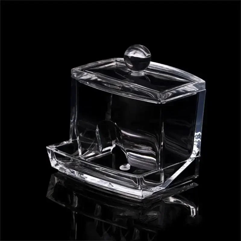 Organizador de hisopos de algodón y maquillaje de acrílico transparente - Caja de almacenamiento para baño
