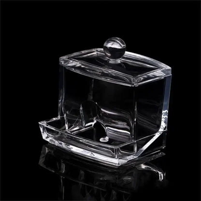 Organizador de hisopos de algodón y maquillaje de acrílico transparente - Caja de almacenamiento para baño