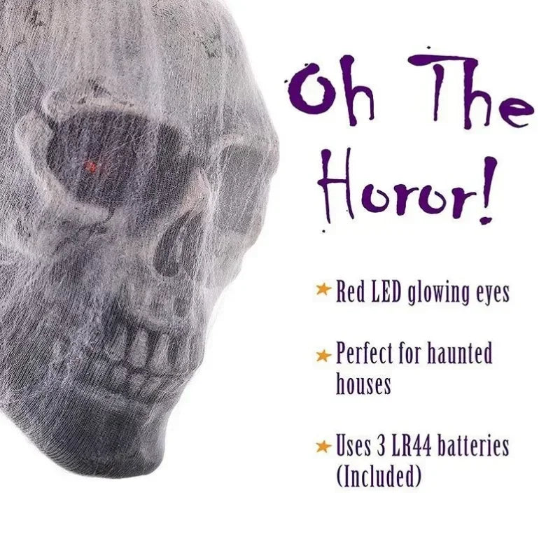 Sound-Activated Luminous Skull & Spider Web – Halloween Hanging Prop