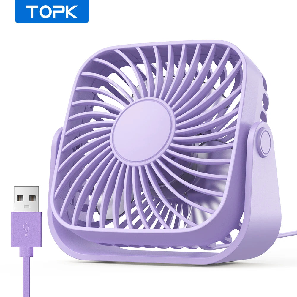 TOPK K52 4-Inch USB Mini Desk Fan – 3 Speeds 360° Adjustable