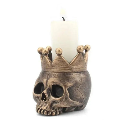 3D Crown Skull Candle Holder – Resin Halloween Candlestick