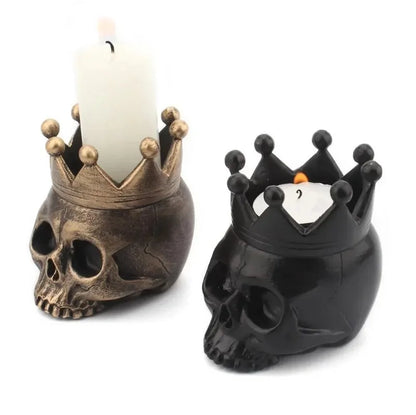 3D Crown Skull Candle Holder – Resin Halloween Candlestick