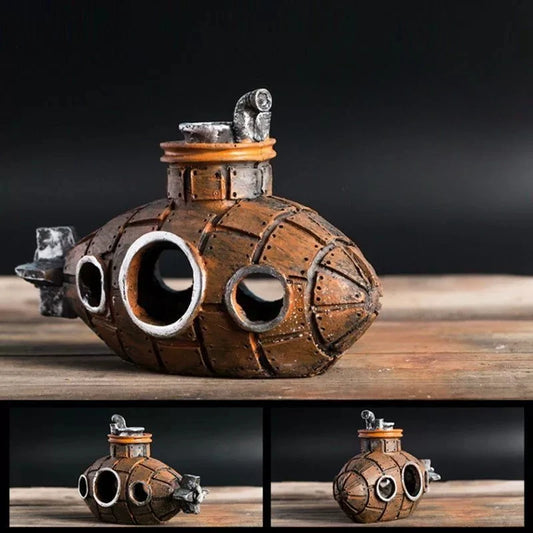 Resin Submarine Aquarium Ornament – Fish & Shrimp Hiding Cave