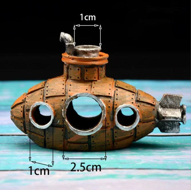 Resin Submarine Aquarium Ornament – Fish & Shrimp Hiding Cave