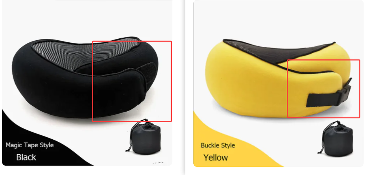 Comparison of Velcro strap and clip buckle neck pillow closures